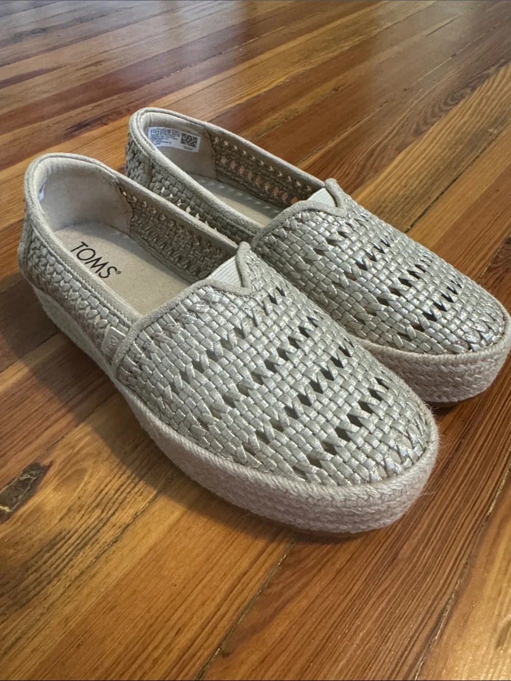 Toms Woven Espadrille Platform Slip-Ons in Light Beige